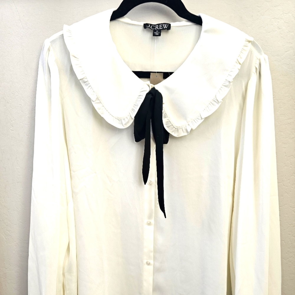 JCrew NWT Ivory Blouse with Detachable Bow Size 20